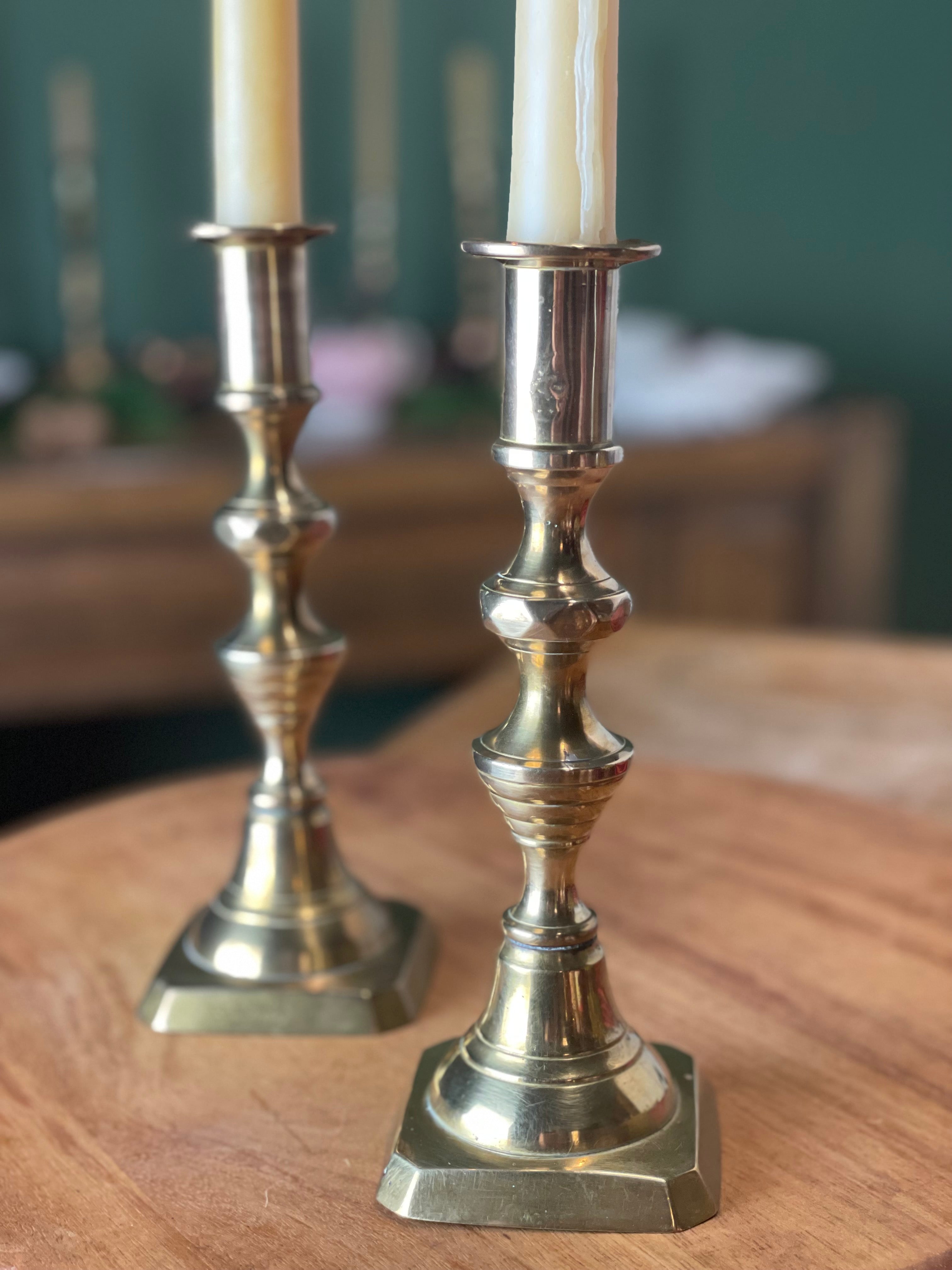 Antique Brass Candlesticks, Push up Candlesticks, Victorian Brass
